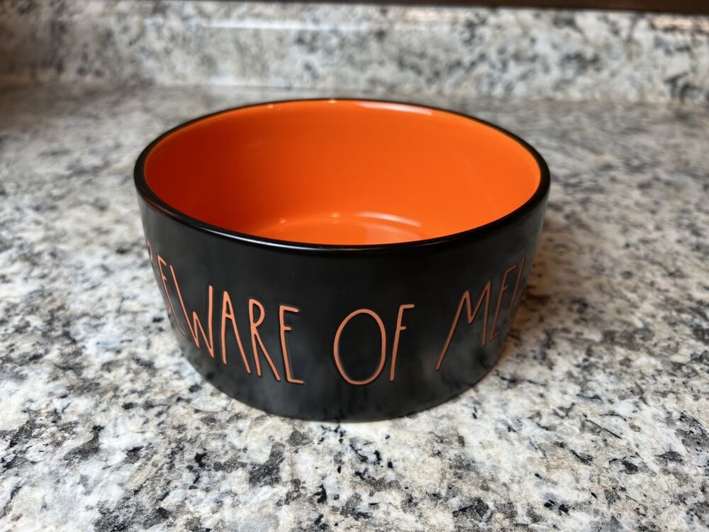 6” Rae Dunn Halloween BEWARE OF ME! Spooky Ceramic Dog Food Water Bowl Dish